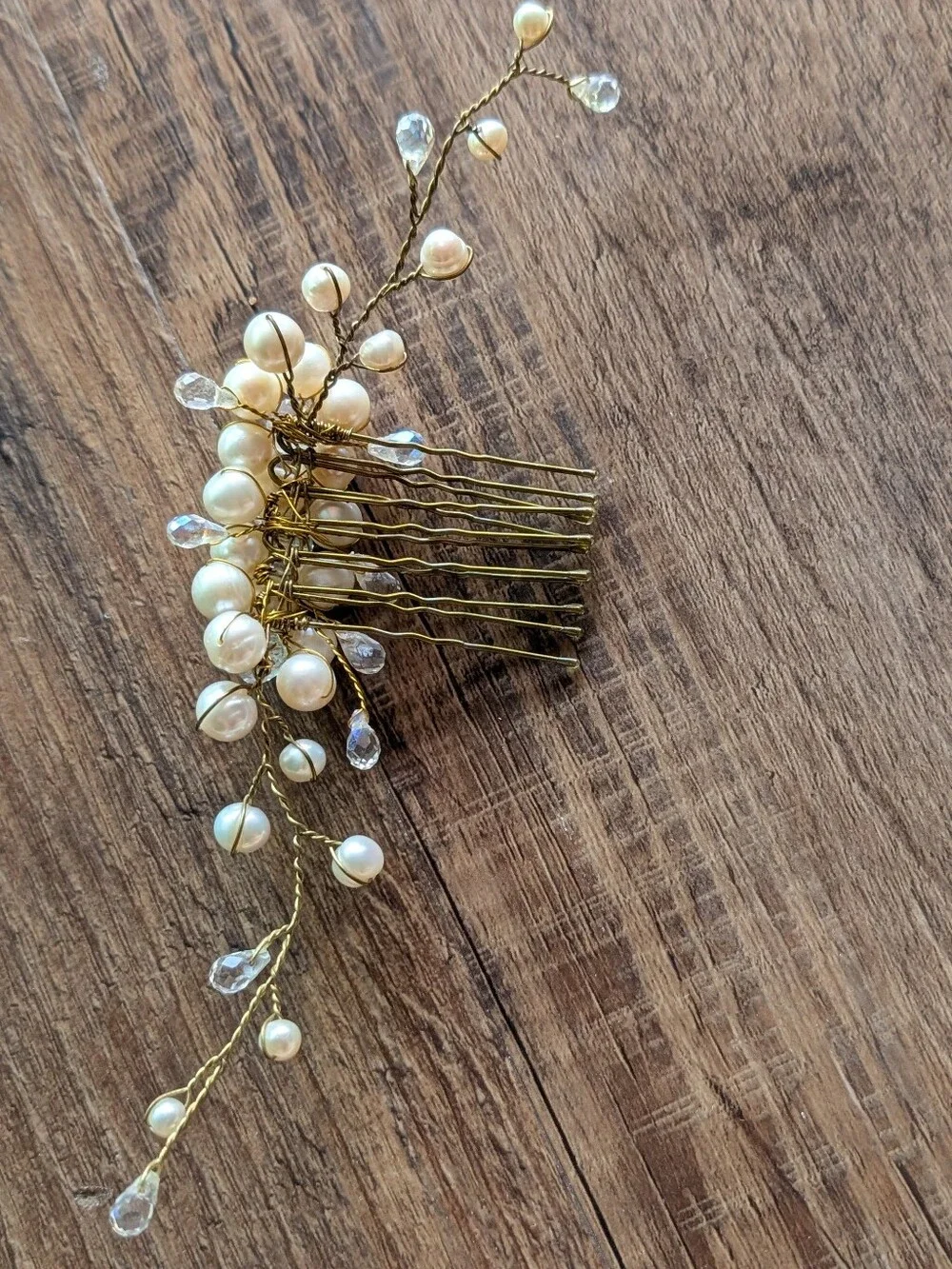 Pearl and Crystal Bridal Hair Comb - Gold Tone